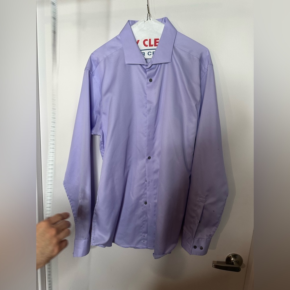 Calvin Klein Men Purple Dress Shirt 17.5 (34/35) Slim Fit (L)